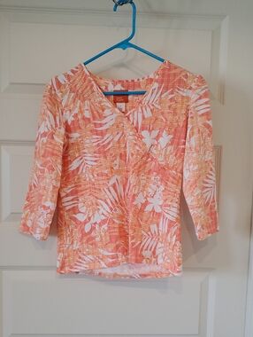 Hearts Of Palm Coral and White Tropical Wrap-Style Women's Top
